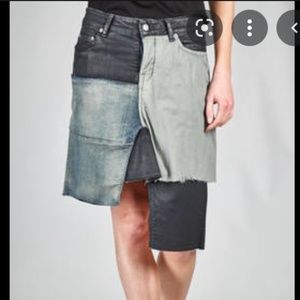 Rick Owens Denim Skirt (Asymetrical hem), distressed look
